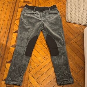 Gray Velvet Equestrian-Style Pants with wool Knee Panels and waist.